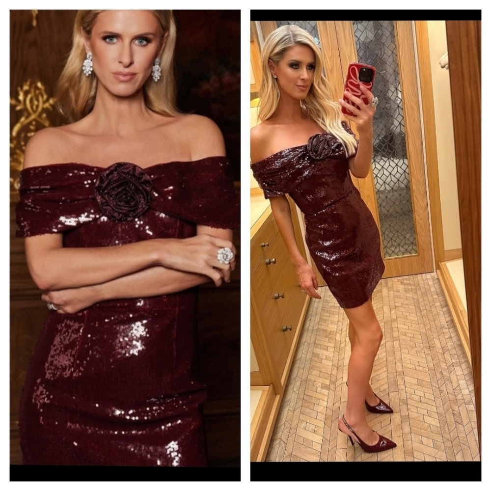 Rebecca Vallance X Nicky Hilton 4 Burgundy Sequin Mini Dress Celebrity formal